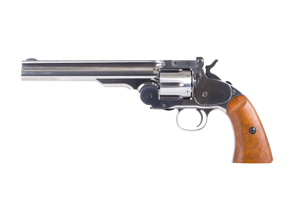 Barra Schofield No. 3 Nickel CO2 BB Revolver, Full Metal, .177 Cal, Wood