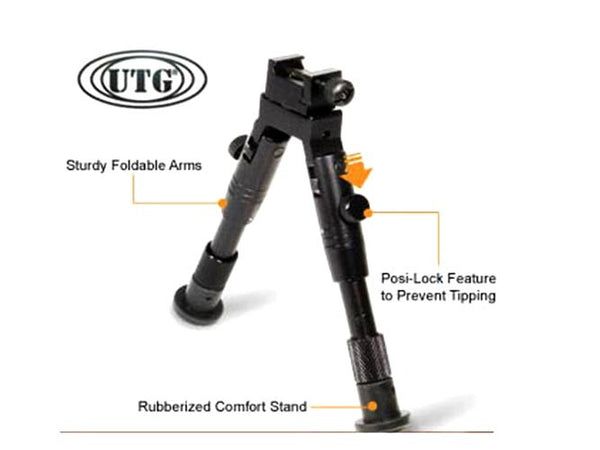 UTG Bipod, SWAT/Combat Profile, Adjustable Height, Rubberized Stand