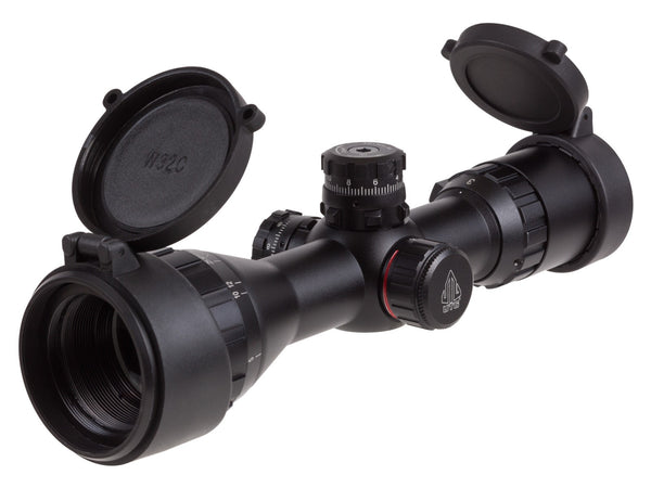 UTG 3-9x32 AO Compact CQB Bug Buster Rifle Scope, Illuminated Mil-Dot Reticle, 1/4 MOA, 1" Tube, Medium Max Strength Lever Lock Weaver Rings
