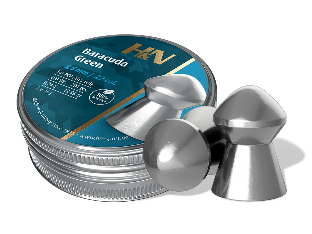 H&N Baracuda Green .22 Cal, 12.35 Grains, Domed, Lead-Free, 200ct