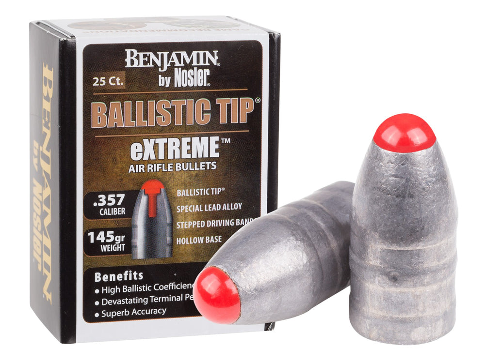 Benjamin Nosler Ballistic Tip eXTREME Air Rifle Bullet, .357 Cal, 145 Grains, Round Nose, 25ct