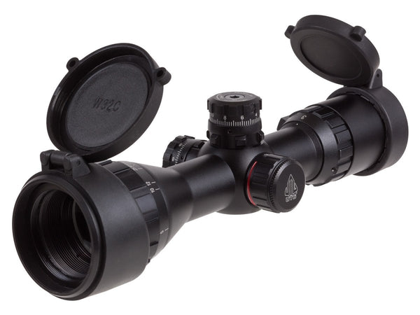 UTG 3-9x32 AO Compact CQB Bug Buster Rifle Scope, Illuminated Mil-Dot Reticle, 1/4 MOA, 1" Tube, Medium Max Strength Lever Lock Weaver Rings